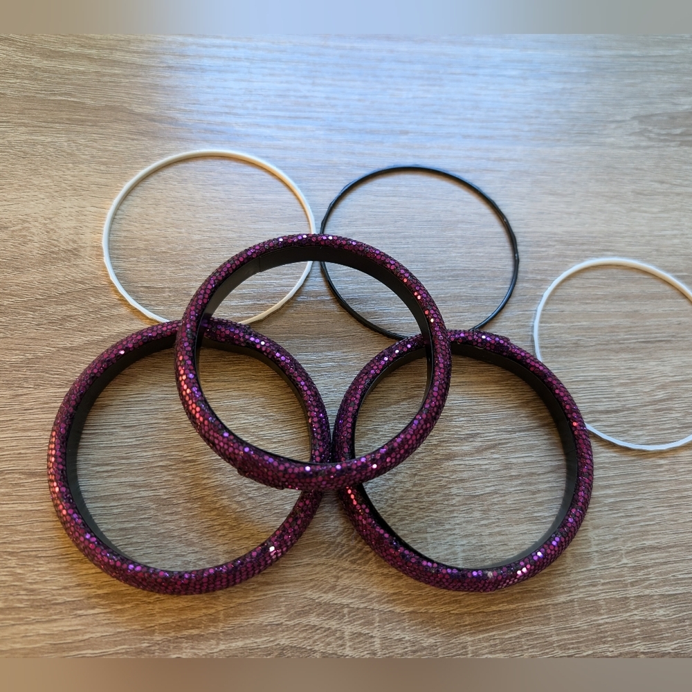 Bangle Bracelets Bundle Magenta Hot Pink Purple Barbie Glam Bling, Retro